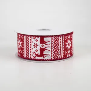 1.5" Lodge Sweater Print Ribbon: Red & White (10 Yards)