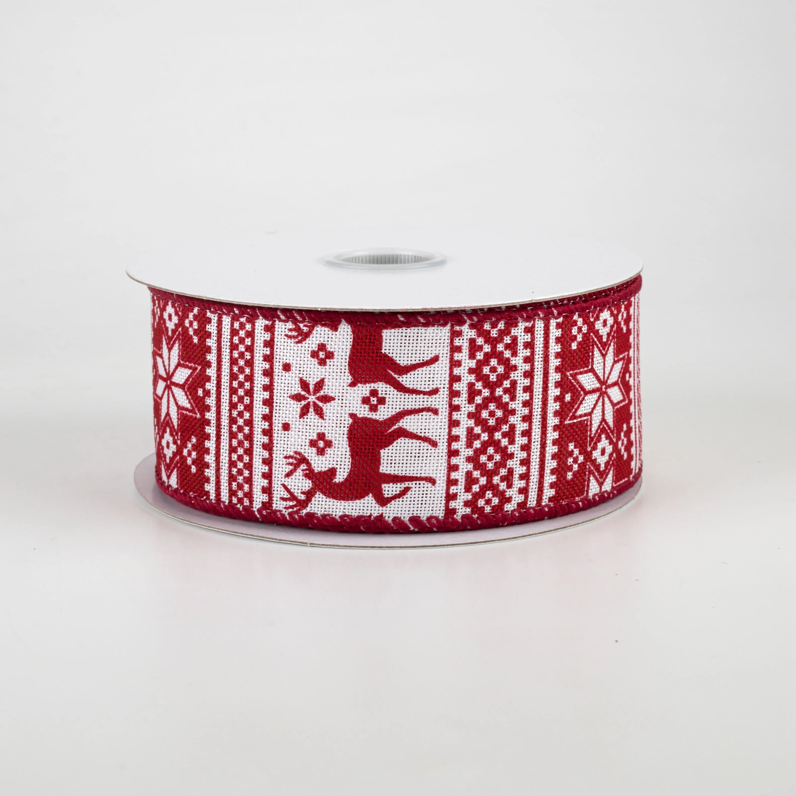 1.5" Lodge Sweater Print Ribbon: Red & White (10 Yards)