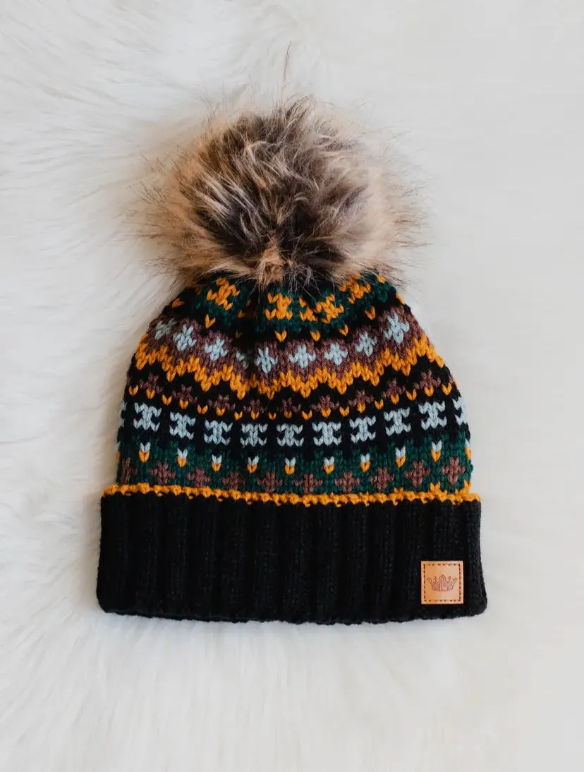 Black Multi Color Pom Beanie