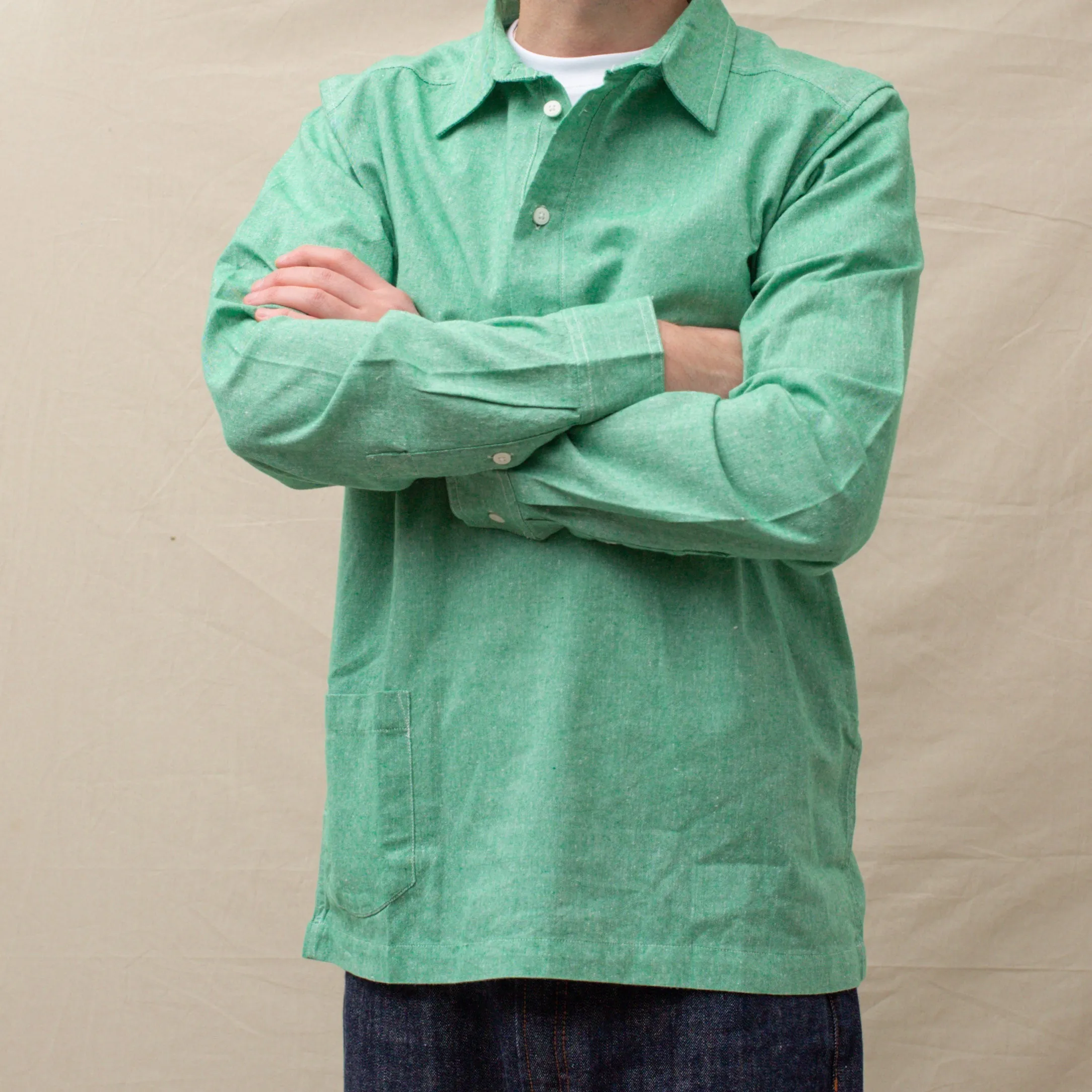 CHAMBRAY PULLOVER SHIRT - GREEN