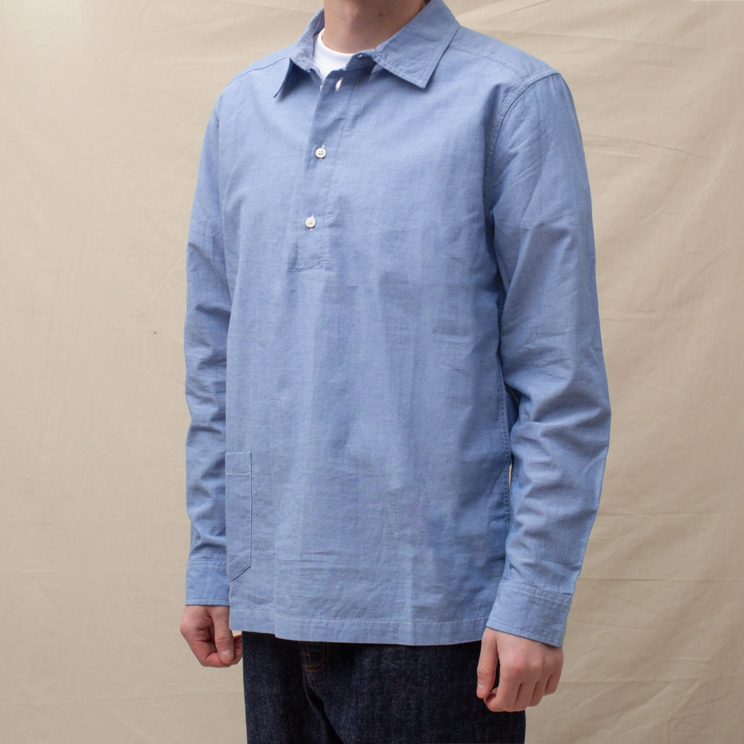 CHAMBRAY PULLOVER SHIRT - NAVY