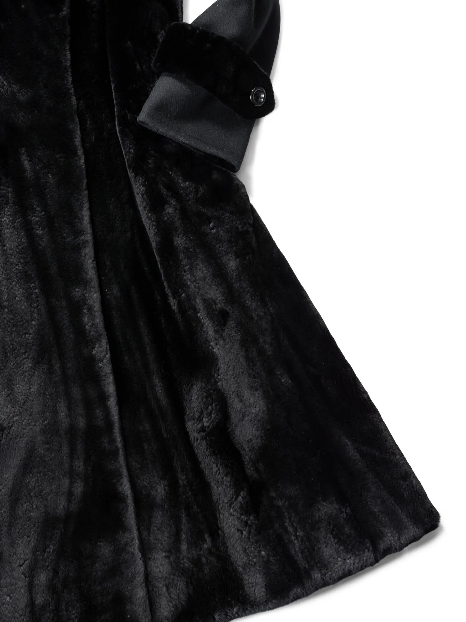 CODO Sheared Fur Wool A-Line Trench Coat Black