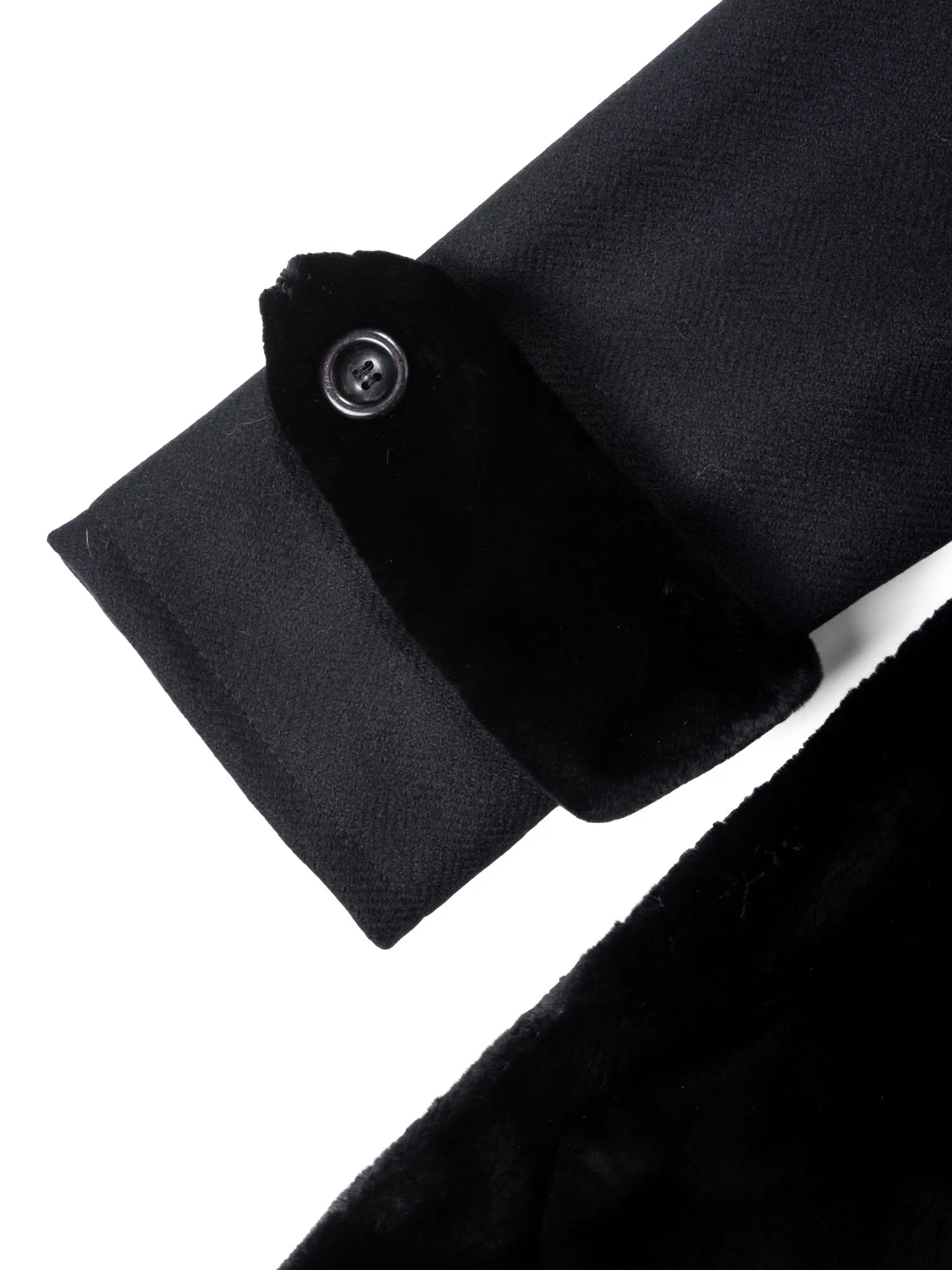 CODO Sheared Fur Wool A-Line Trench Coat Black
