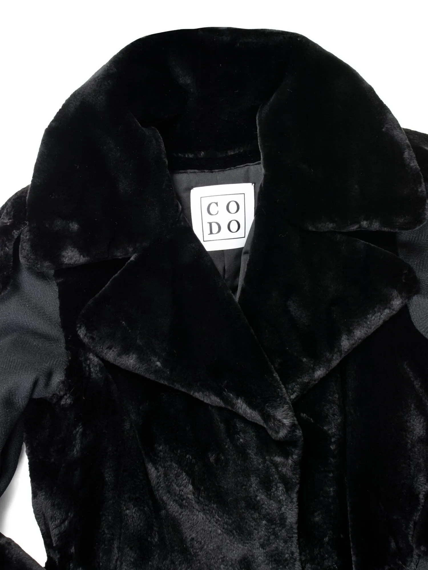 CODO Sheared Fur Wool A-Line Trench Coat Black