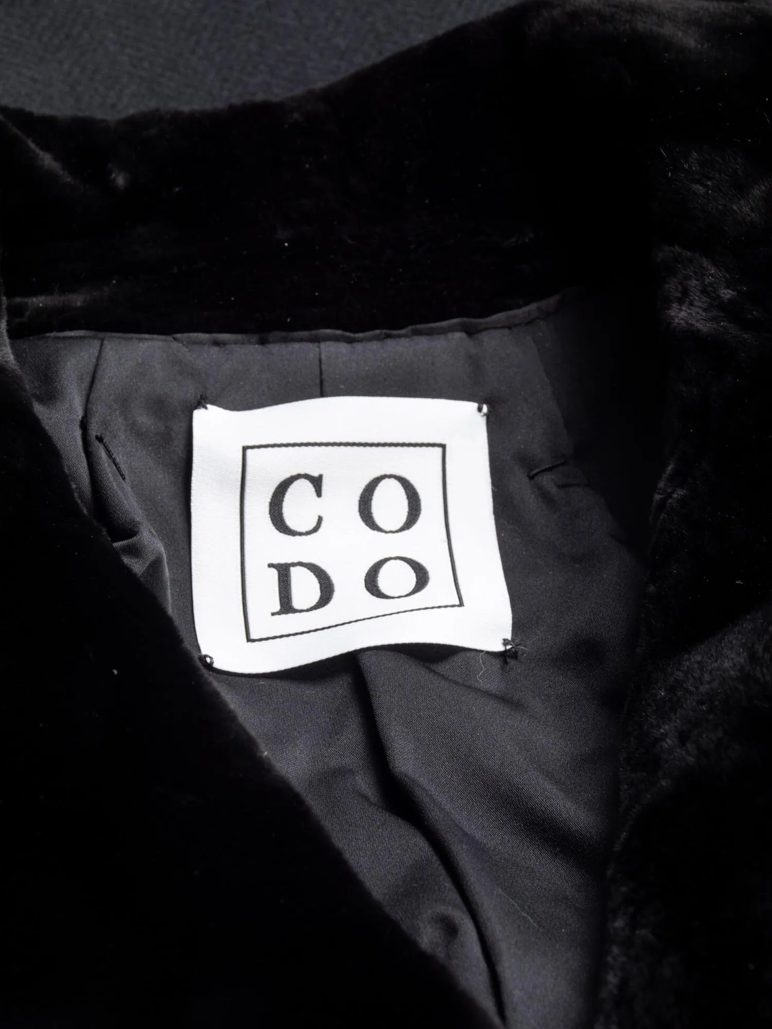 CODO Sheared Fur Wool A-Line Trench Coat Black