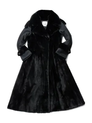 CODO Sheared Fur Wool A-Line Trench Coat Black