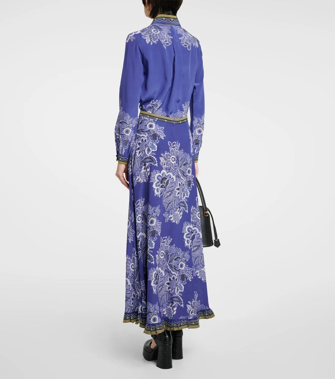 Etro floral silk maxi skirt, blue