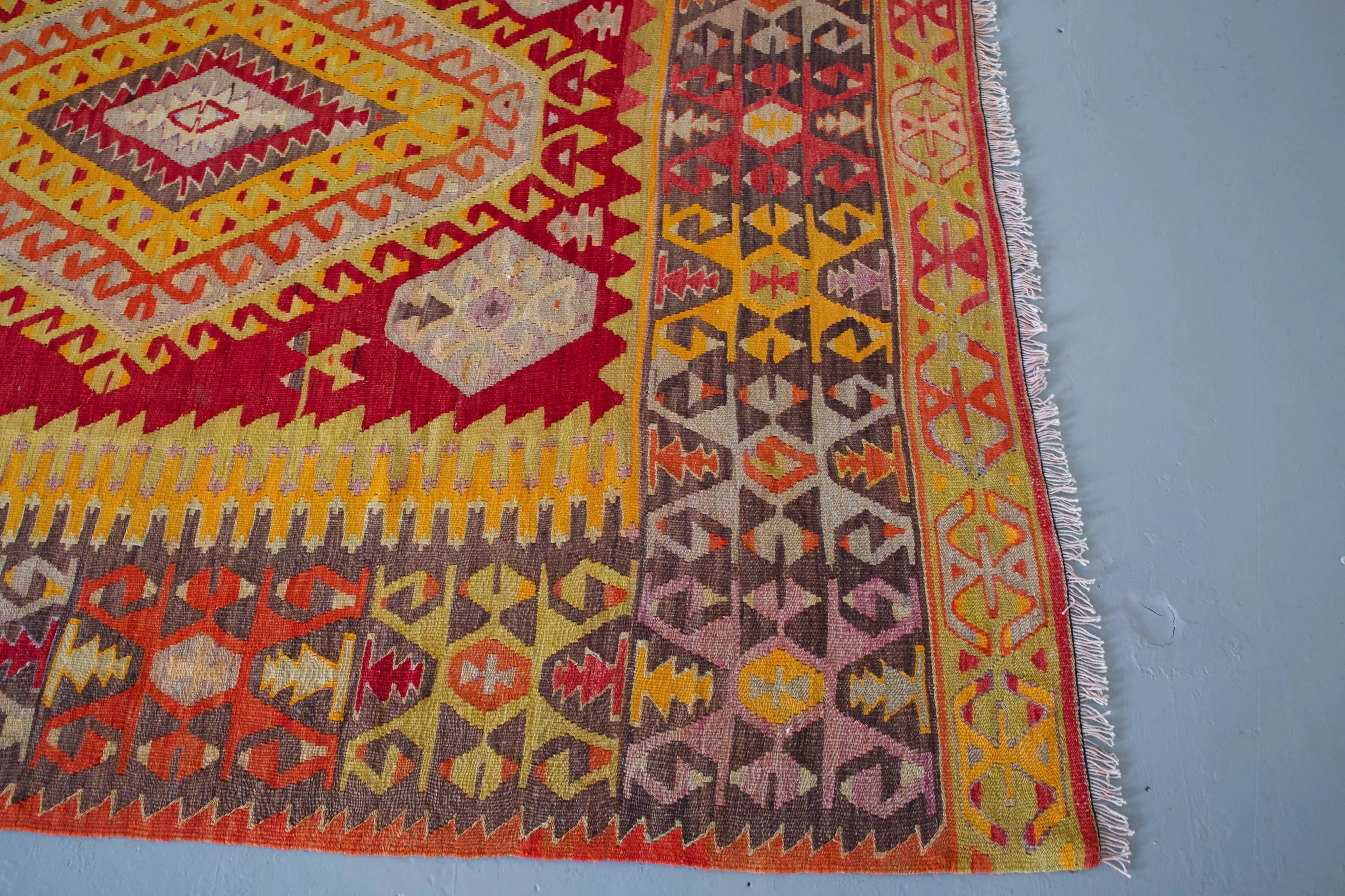 Vintage Turkish Denizli Kilim Rug