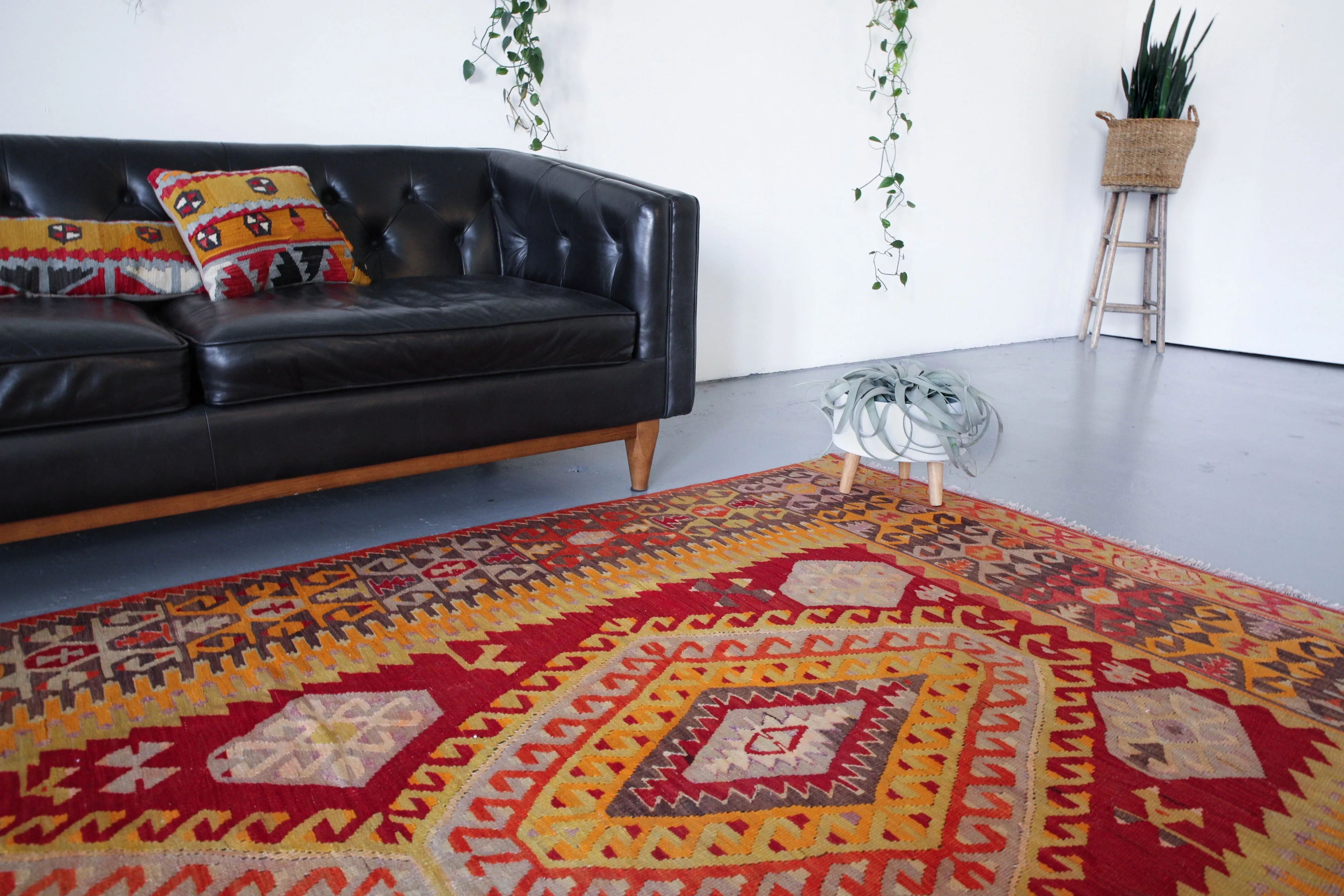 Vintage Turkish Denizli Kilim Rug