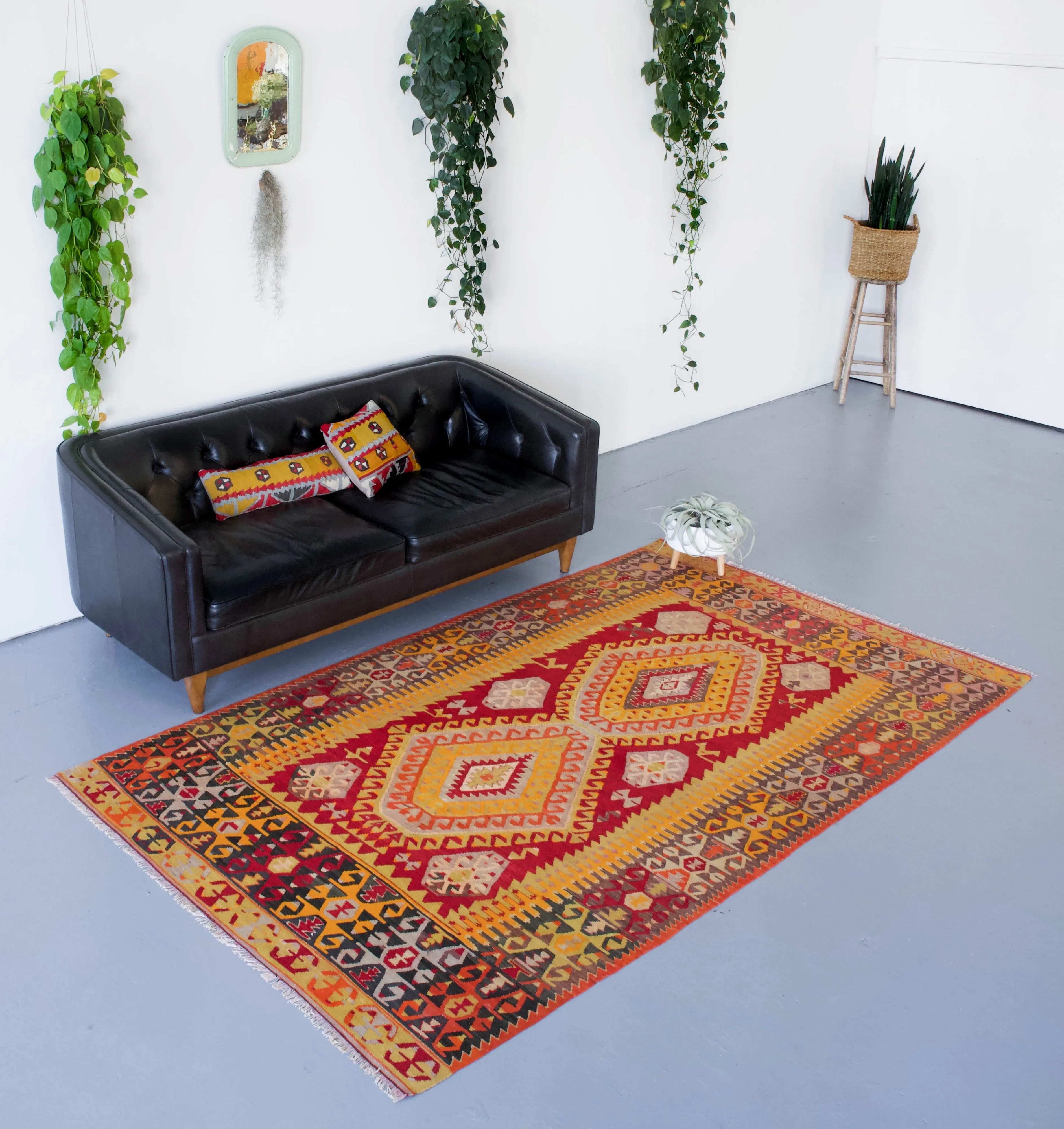 Vintage Turkish Denizli Kilim Rug